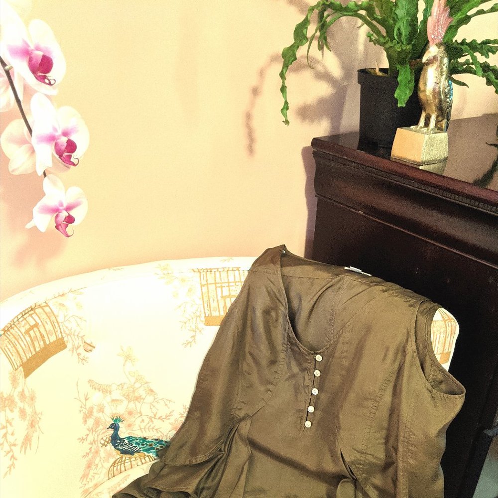 J. CREW Olive Green Silk Peplum Sleeveless Blouse